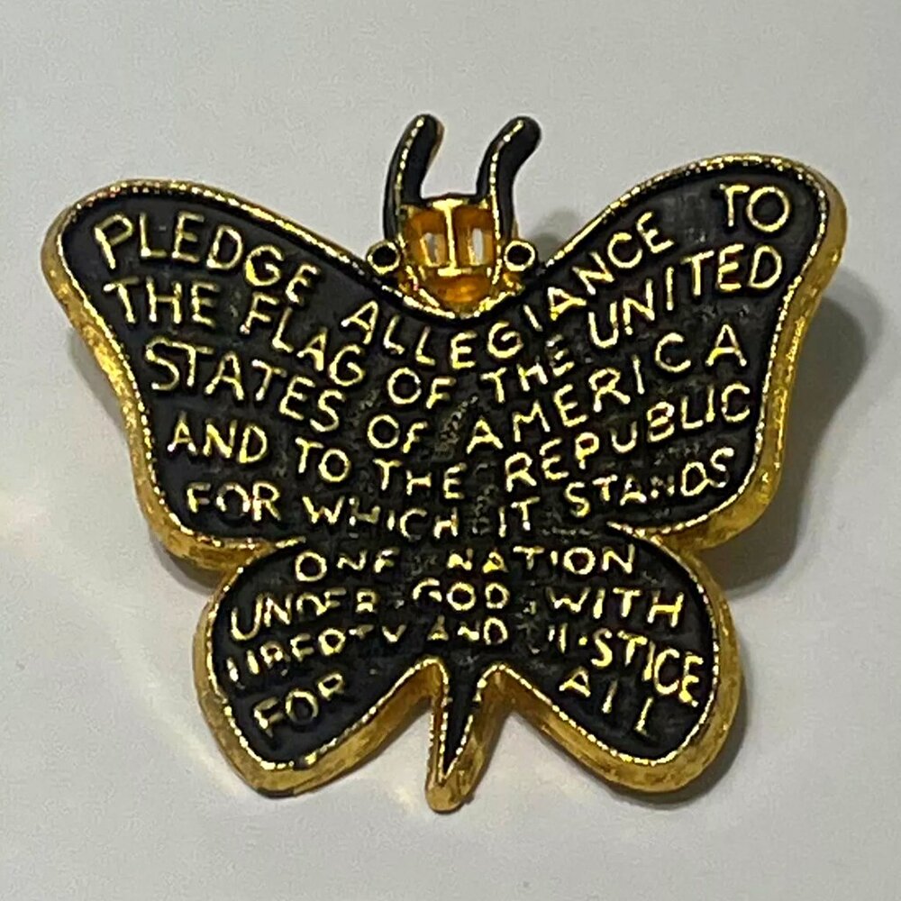 RARE Pledge Of Allegiance One Nation Under God BUTTERFLY Brooch Signed Rafaelian